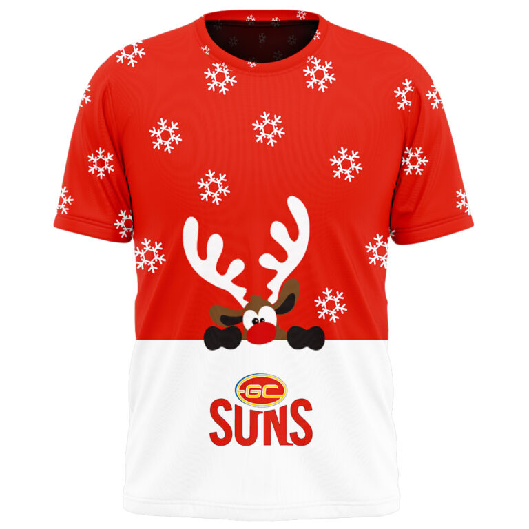 AFL Gold Coast Suns Christmas | Custom Name & Number | Hoodie/Zip/T-Shirt/Polo/Knitted Sweaters