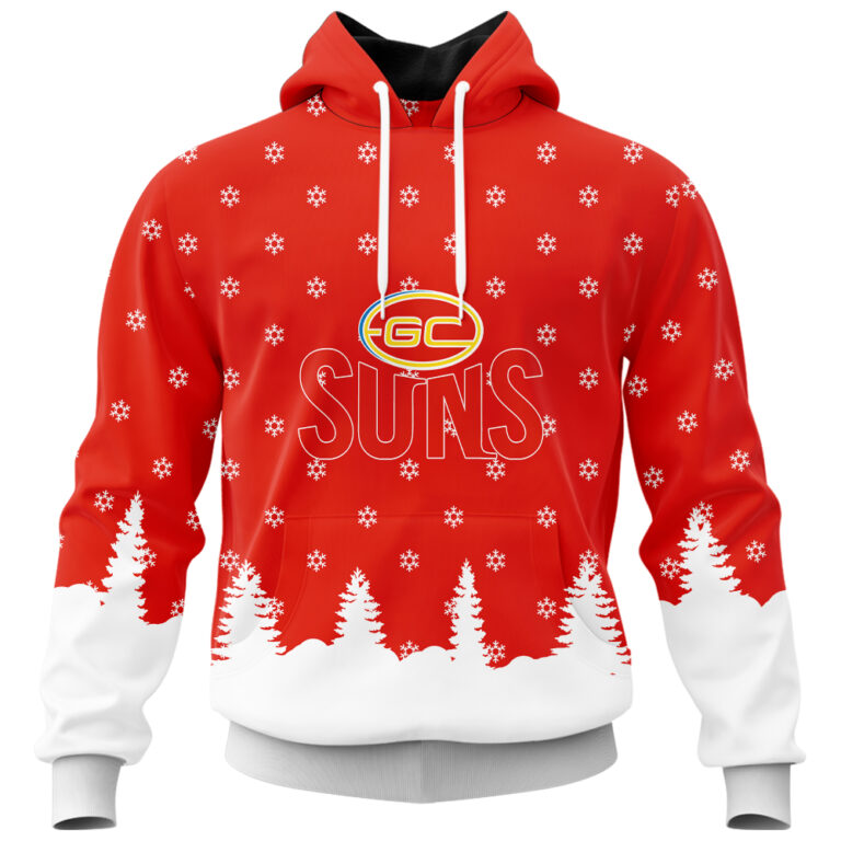 AFL Gold Coast Suns Christmas | Custom Name & Number | Hoodie/Zip/T-Shirt/Polo/Knitted Sweaters/Long Paint