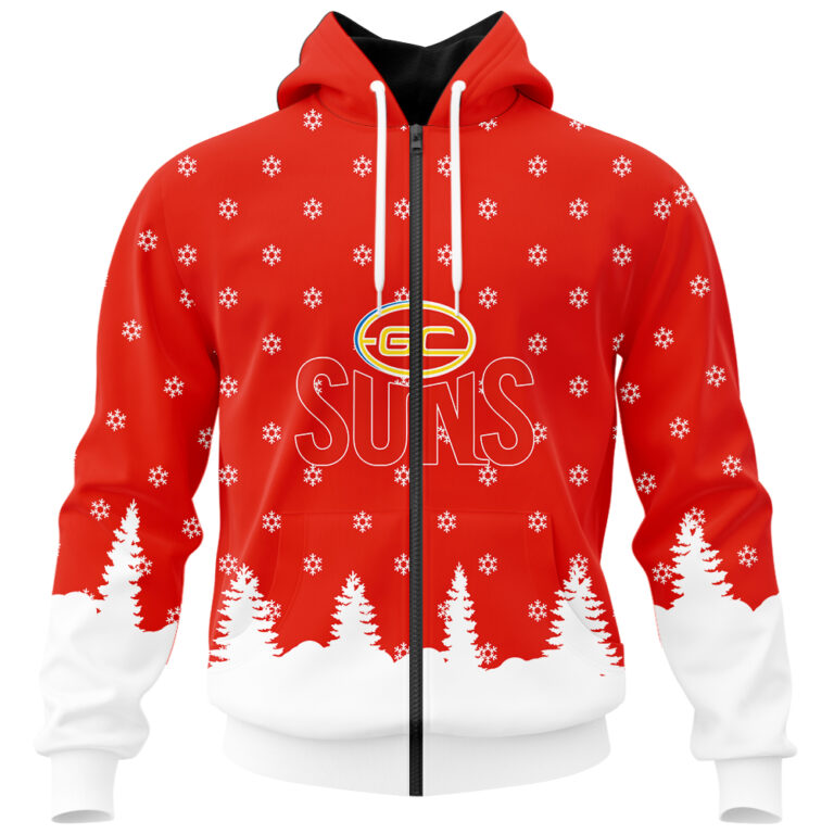 AFL Gold Coast Suns Christmas | Custom Name & Number | Hoodie/Zip/T-Shirt/Polo/Knitted Sweaters/Long Paint