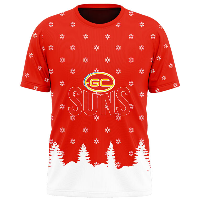 AFL Gold Coast Suns Christmas | Custom Name & Number | Hoodie/Zip/T-Shirt/Polo/Knitted Sweaters/Long Paint