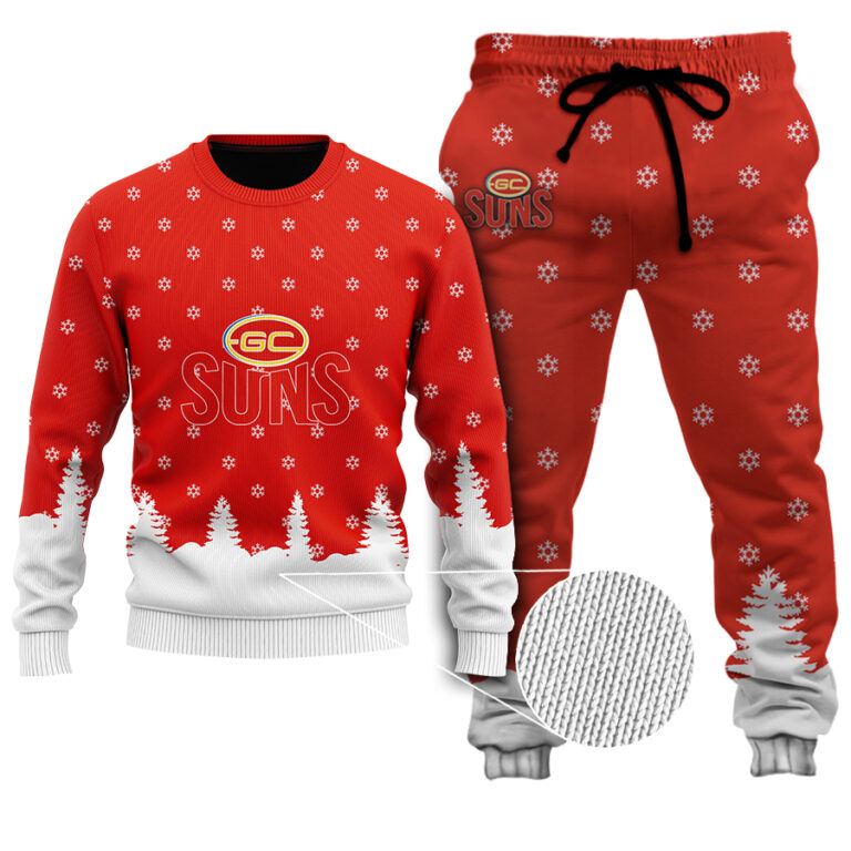 AFL Gold Coast Suns Christmas | Custom Name & Number | Hoodie/Zip/T-Shirt/Polo/Knitted Sweaters/Long Paint