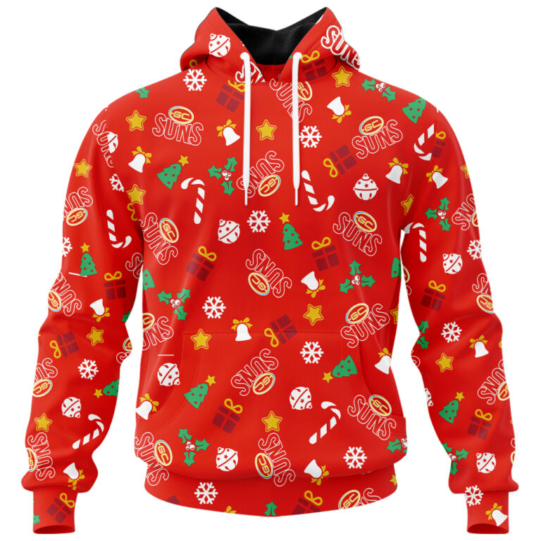 AFL Gold Coast Suns Christmas | Custom Name & Number | Hoodie/Zip/T-Shirt/Polo/Knitted Sweaters