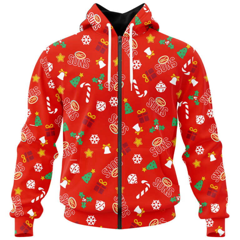 AFL Gold Coast Suns Christmas | Custom Name & Number | Hoodie/Zip/T-Shirt/Polo/Knitted Sweaters