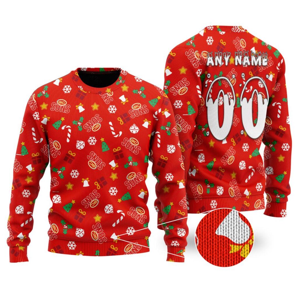 AFL Gold Coast Suns Christmas | Custom Name & Number | Hoodie/Zip/T-Shirt/Polo/Knitted Sweaters