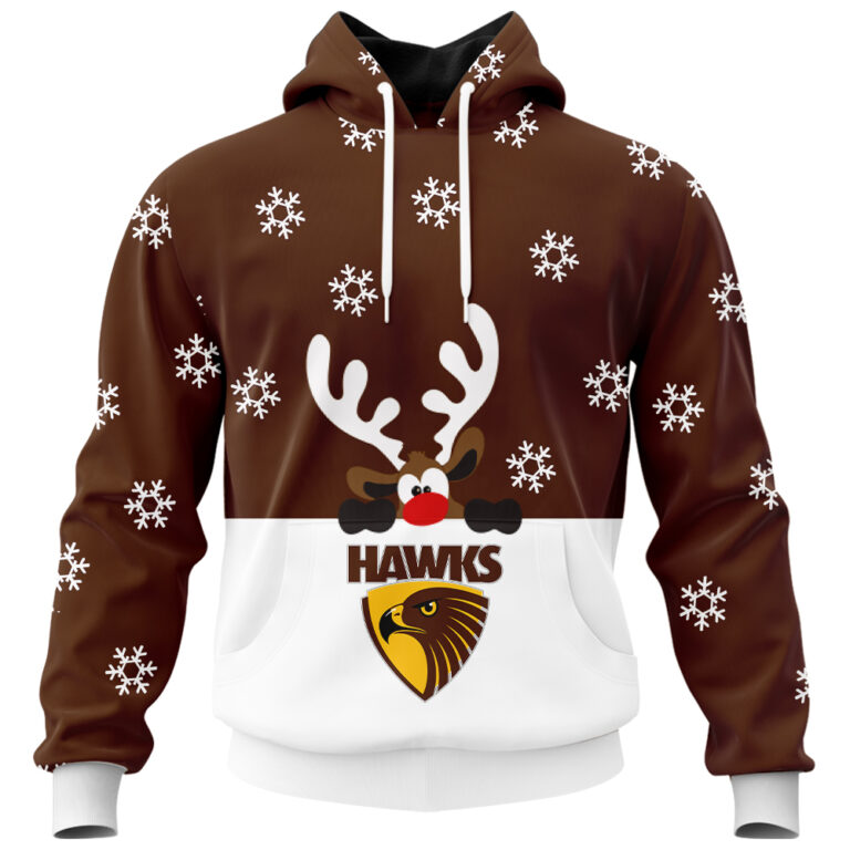 AFL Hawthorn Hawks Christmas | Custom Name & Number | Hoodie/Zip/T-Shirt/Polo/Knitted Sweaters
