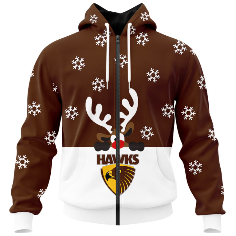 AFL Hawthorn Hawks Christmas | Custom Name & Number | Hoodie/Zip/T-Shirt/Polo/Knitted Sweaters