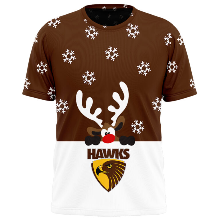 AFL Hawthorn Hawks Christmas | Custom Name & Number | Hoodie/Zip/T-Shirt/Polo/Knitted Sweaters