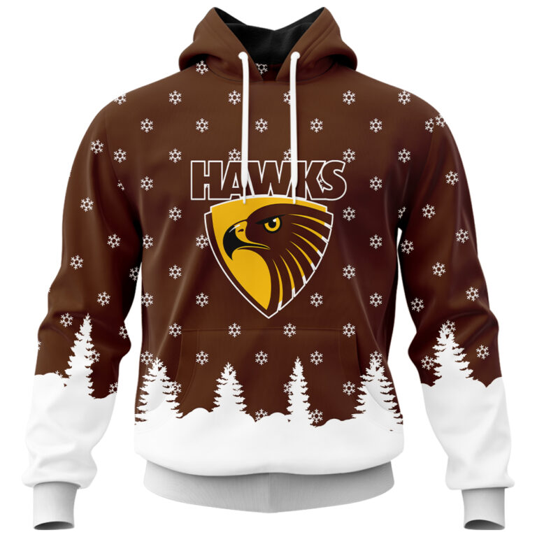 AFL Hawthorn Hawks Christmas | Custom Name & Number | Hoodie/Zip/T-Shirt/Polo/Knitted Sweaters/Long Paint