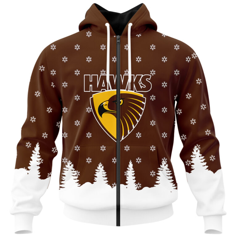 AFL Hawthorn Hawks Christmas | Custom Name & Number | Hoodie/Zip/T-Shirt/Polo/Knitted Sweaters/Long Paint