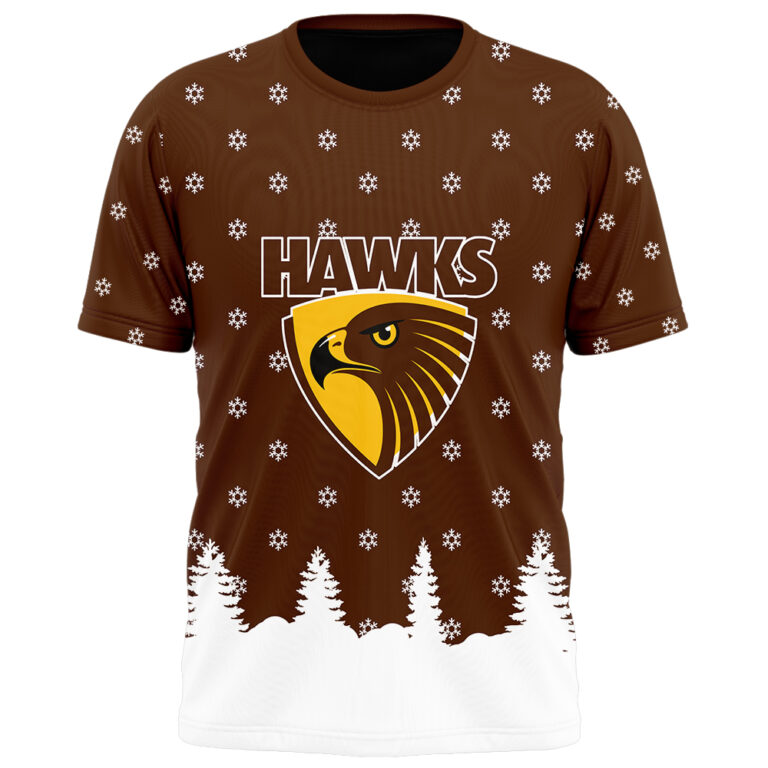 AFL Hawthorn Hawks Christmas | Custom Name & Number | Hoodie/Zip/T-Shirt/Polo/Knitted Sweaters/Long Paint