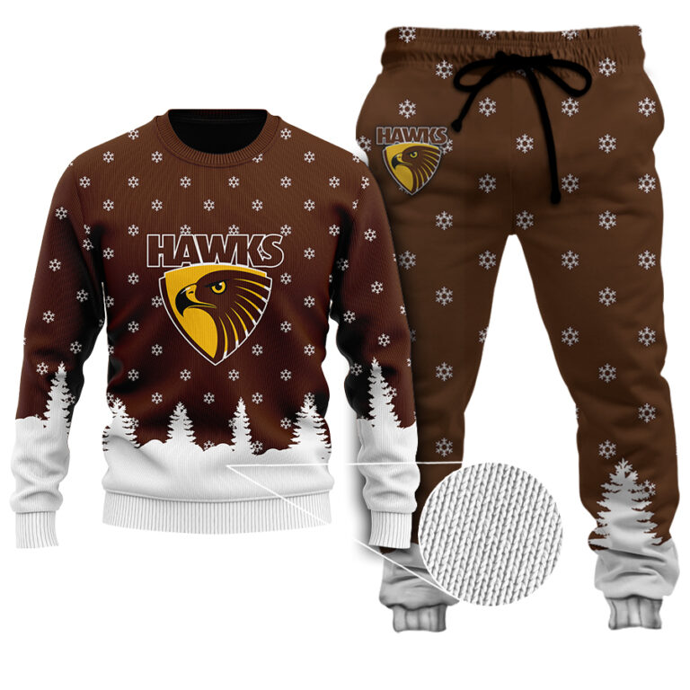 AFL Hawthorn Hawks Christmas | Custom Name & Number | Hoodie/Zip/T-Shirt/Polo/Knitted Sweaters/Long Paint