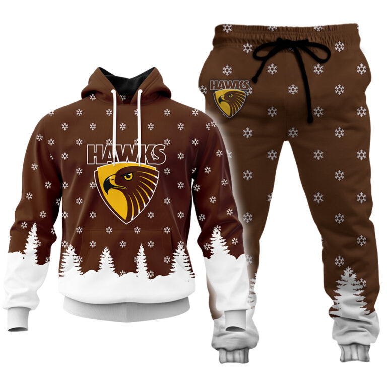 AFL Hawthorn Hawks Christmas | Custom Name & Number | Hoodie/Zip/T-Shirt/Polo/Knitted Sweaters/Long Paint