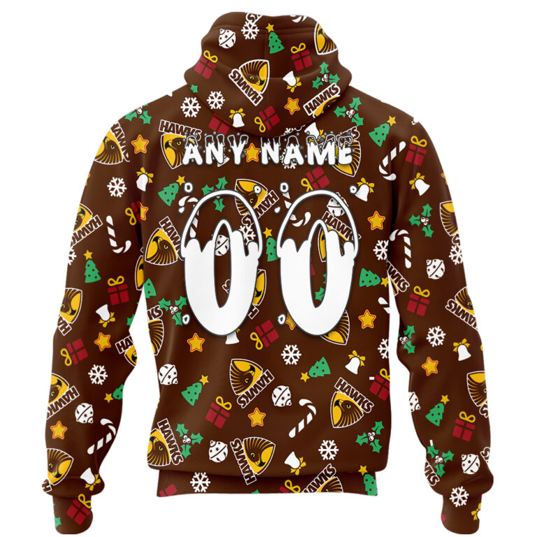 AFL Hawthorn Hawks Christmas | Custom Name & Number | Hoodie/Zip/T-Shirt/Polo/Knitted Sweaters