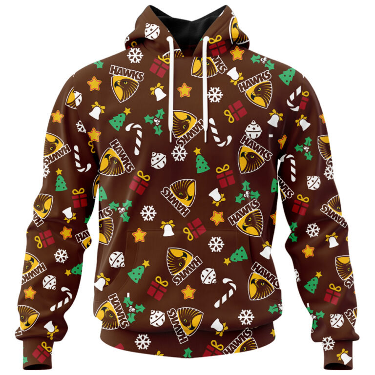 AFL Hawthorn Hawks Christmas | Custom Name & Number | Hoodie/Zip/T-Shirt/Polo/Knitted Sweaters