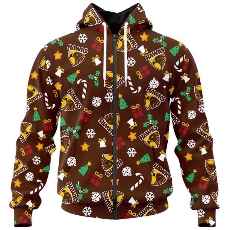 AFL Hawthorn Hawks Christmas | Custom Name & Number | Hoodie/Zip/T-Shirt/Polo/Knitted Sweaters