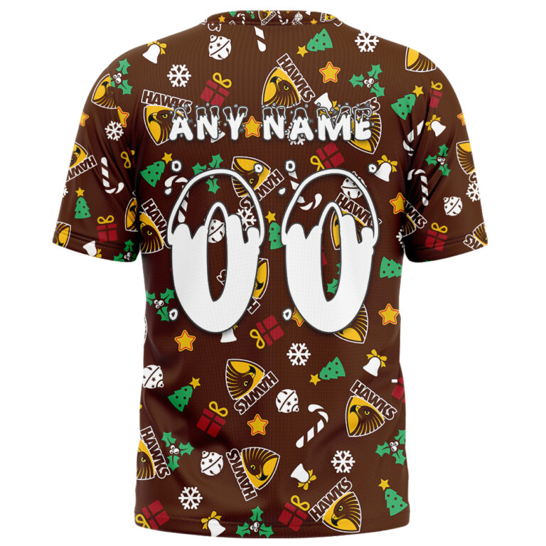 AFL Hawthorn Hawks Christmas | Custom Name & Number | Hoodie/Zip/T-Shirt/Polo/Knitted Sweaters