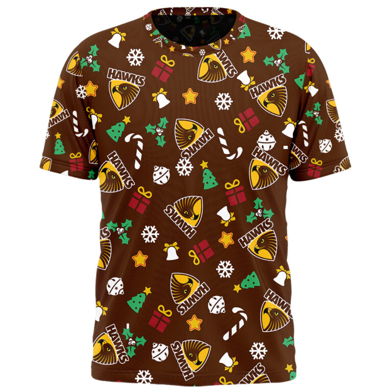 AFL Hawthorn Hawks Christmas | Custom Name & Number | Hoodie/Zip/T-Shirt/Polo/Knitted Sweaters
