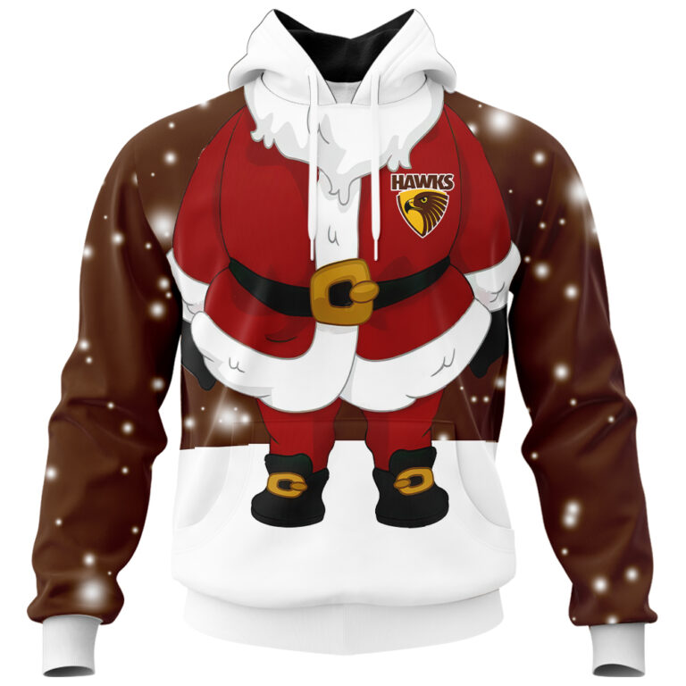 AFL Hawthorn Hawks Christmas | Custom Name & Number | Hoodie/Zip/T-Shirt/Polo/Knitted Sweaters