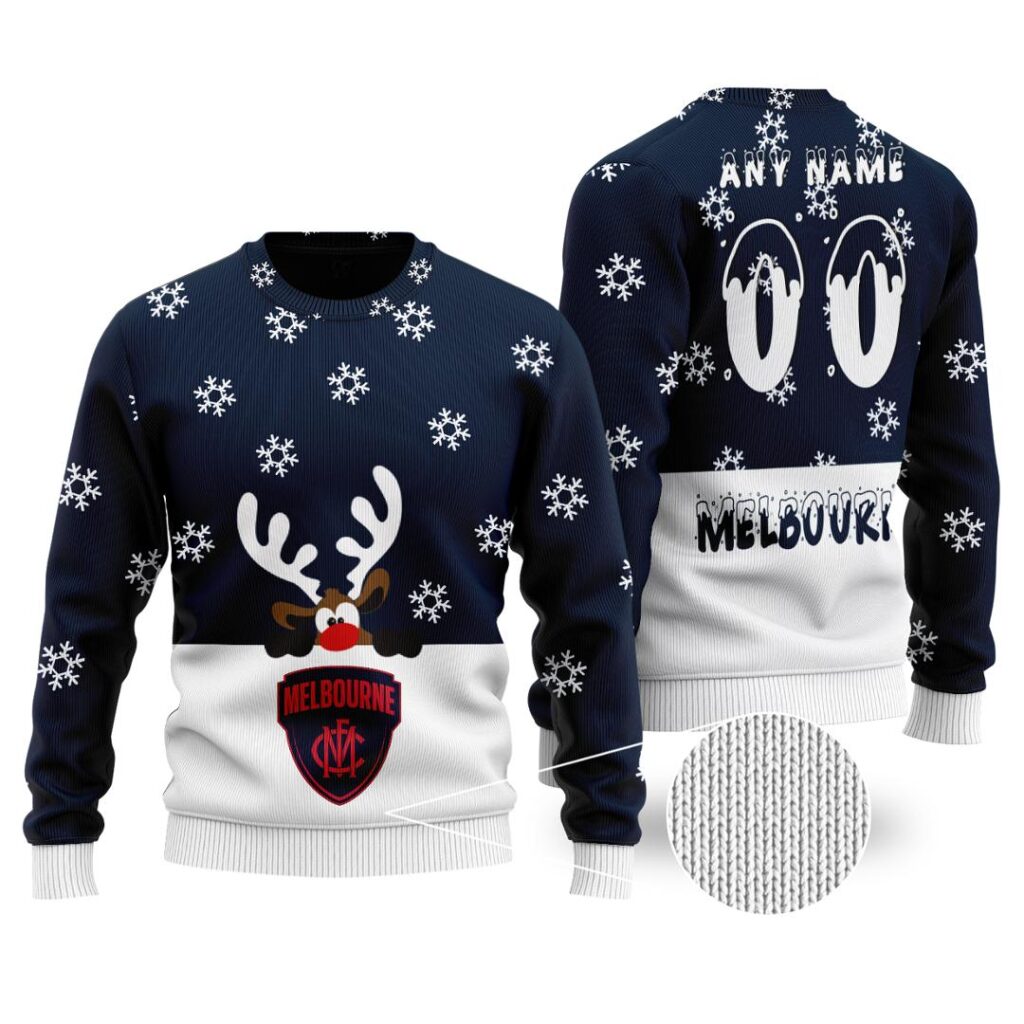 AFL Melbourne Demons Christmas | Custom Name & Number | Hoodie/Zip/T-Shirt/Polo/Knitted Sweaters