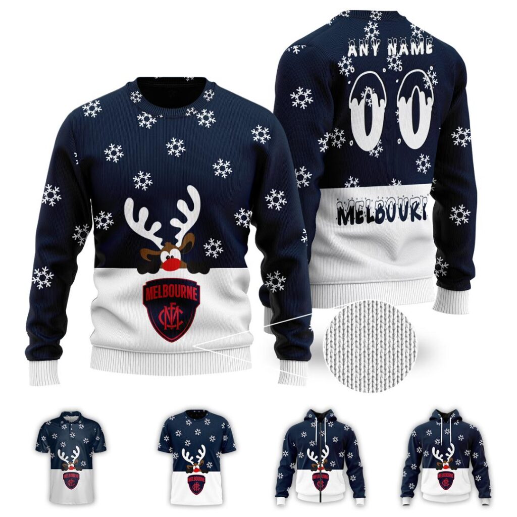 AFL Melbourne Demons Christmas | Custom Name & Number | Hoodie/Zip/T-Shirt/Polo/Knitted Sweaters