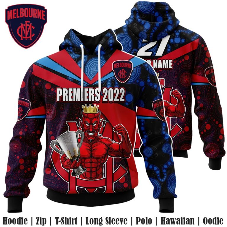 AFL Melbourne Demons Premiers 2022 Custom Name and Number | Hoodie / Zip / T-Shirt / Long Sleeve / Polo / Haiwaiian / Oodie