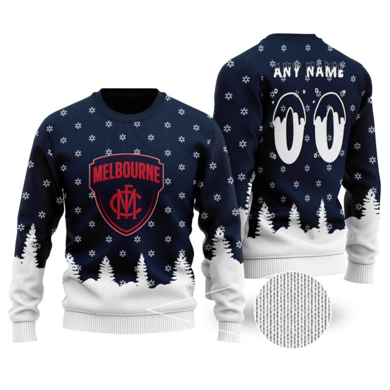 AFL Melbourne Demons Christmas | Custom Name & Number | Hoodie/Zip/T-Shirt/Polo/Knitted Sweaters/Long Paint