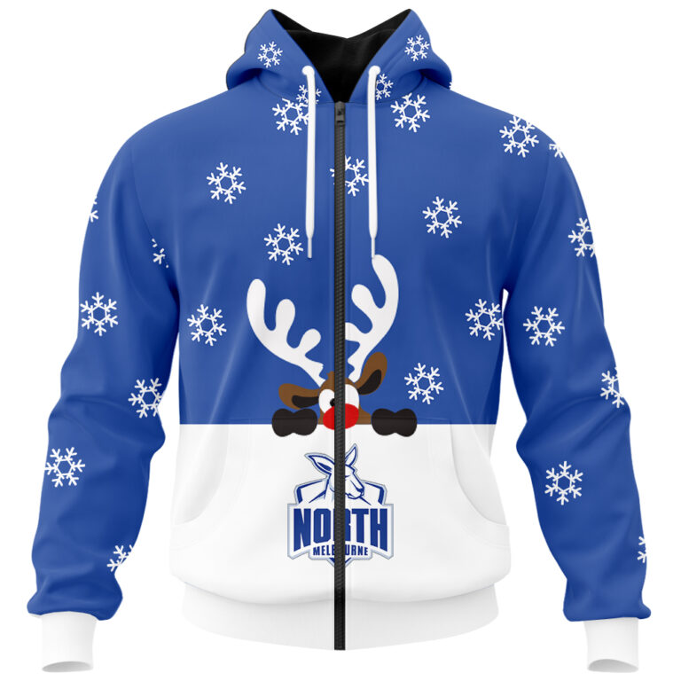 AFL North Melbourne Kangaroos Christmas | Custom Name & Number | Hoodie/Zip/T-Shirt/Polo/Knitted Sweaters