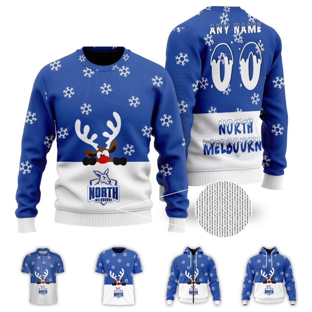 AFL North Melbourne Kangaroos Christmas | Custom Name & Number | Hoodie/Zip/T-Shirt/Polo/Knitted Sweaters