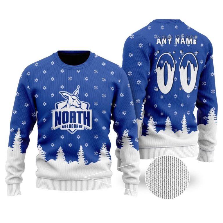 AFL North Melbourne Kangaroos Christmas | Custom Name & Number | Hoodie/Zip/T-Shirt/Polo/Knitted Sweaters/Long Paint