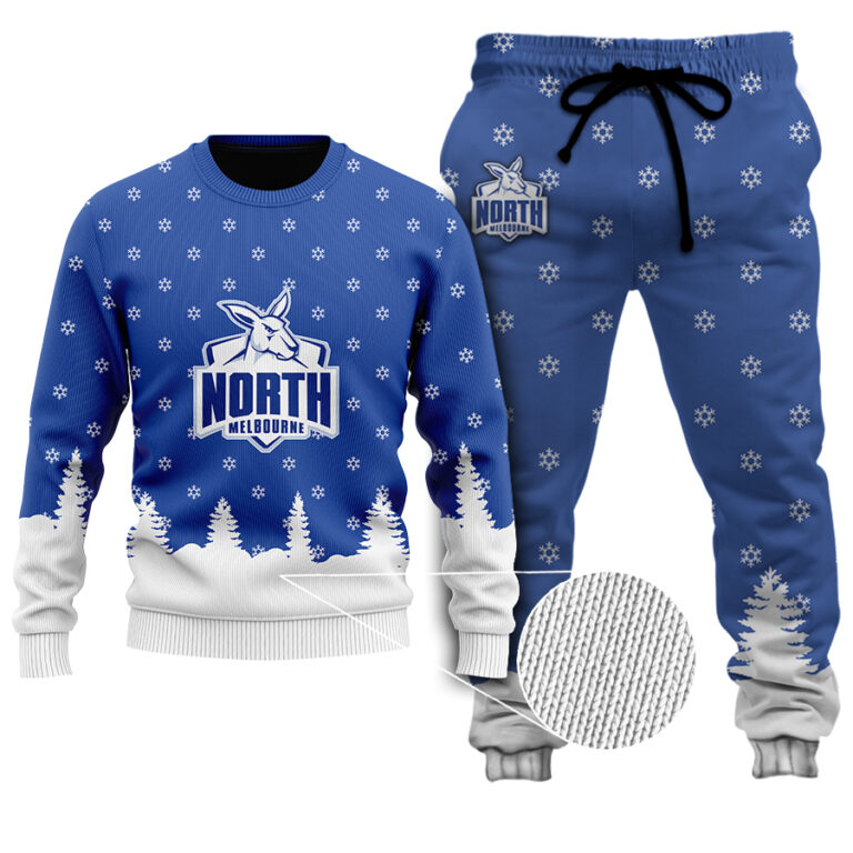 AFL North Melbourne Kangaroos Christmas | Custom Name & Number | Hoodie/Zip/T-Shirt/Polo/Knitted Sweaters/Long Paint