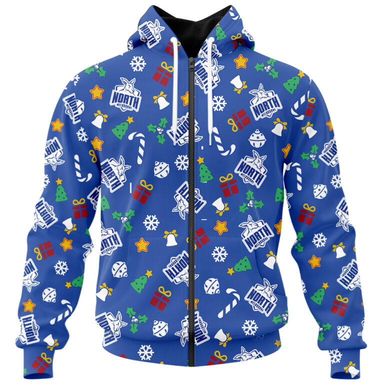 AFL North Melbourne Kangaroos Christmas | Custom Name & Number | Hoodie/Zip/T-Shirt/Polo/Knitted Sweaters