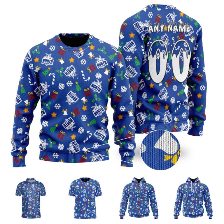 AFL North Melbourne Kangaroos Christmas | Custom Name & Number | Hoodie/Zip/T-Shirt/Polo/Knitted Sweaters