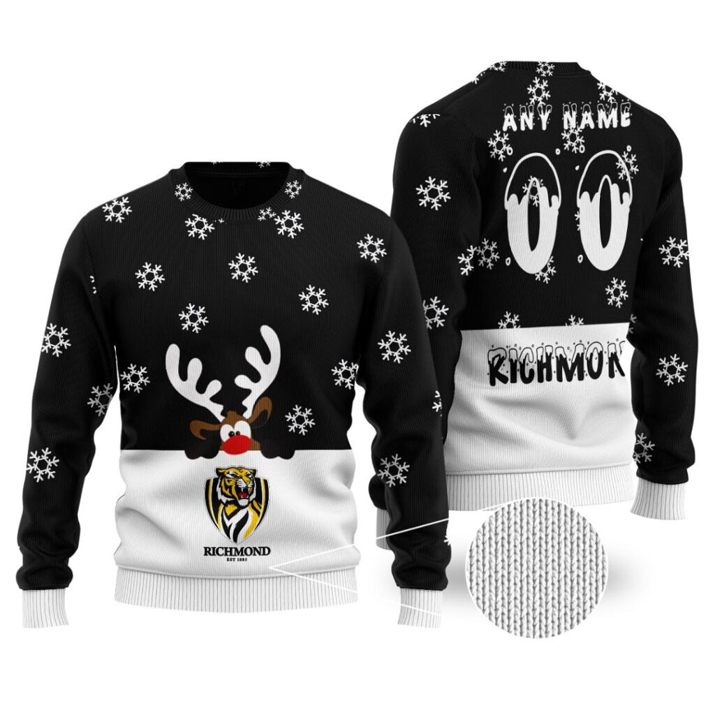 AFL Richmond Tigers Christmas | Custom Name & Number | Hoodie/Zip/T-Shirt/Polo/Knitted Sweaters
