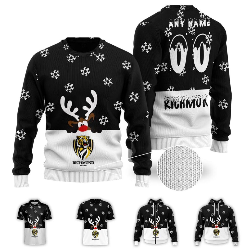 AFL Richmond Tigers Christmas | Custom Name & Number | Hoodie/Zip/T-Shirt/Polo/Knitted Sweaters