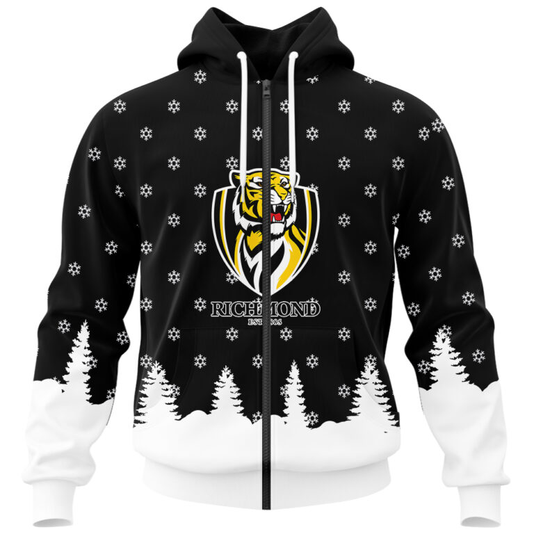 AFL Richmond Tigers Christmas | Custom Name & Number | Hoodie/Zip/T-Shirt/Polo/Knitted Sweaters/Long Paint