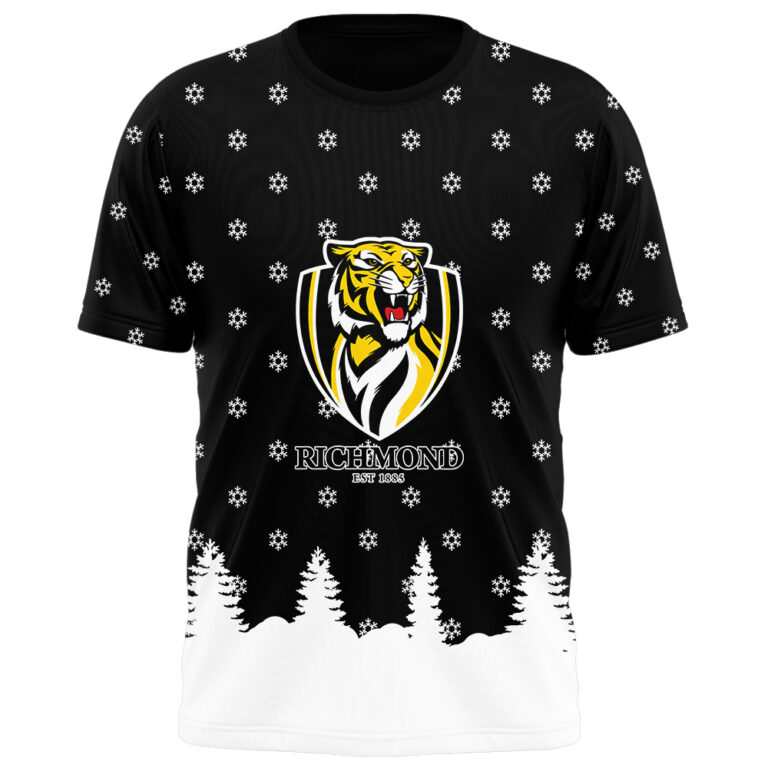 AFL Richmond Tigers Christmas | Custom Name & Number | Hoodie/Zip/T-Shirt/Polo/Knitted Sweaters/Long Paint