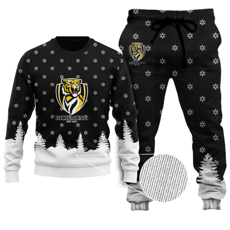 AFL Richmond Tigers Christmas | Custom Name & Number | Hoodie/Zip/T-Shirt/Polo/Knitted Sweaters/Long Paint