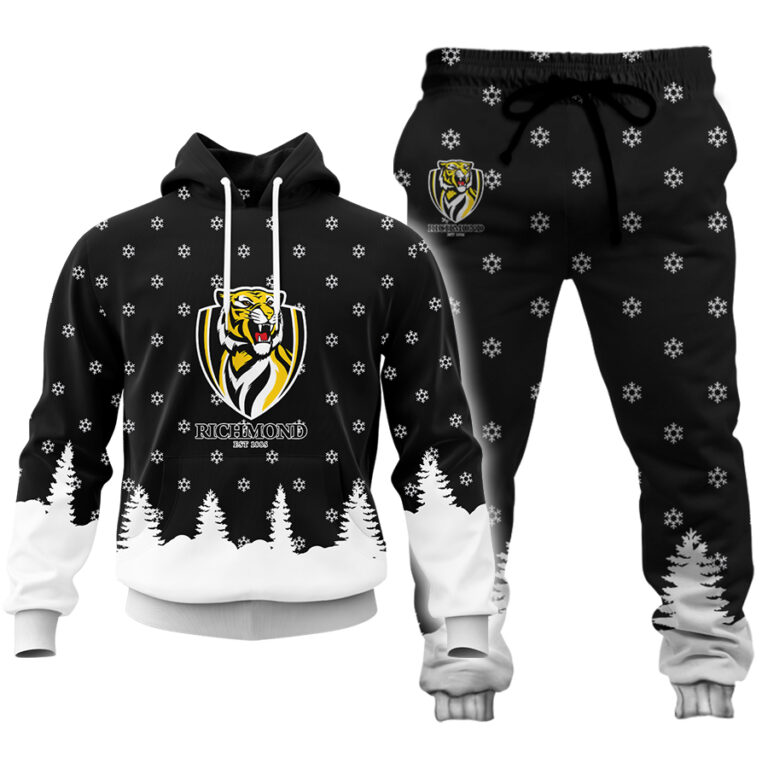 AFL Richmond Tigers Christmas | Custom Name & Number | Hoodie/Zip/T-Shirt/Polo/Knitted Sweaters/Long Paint