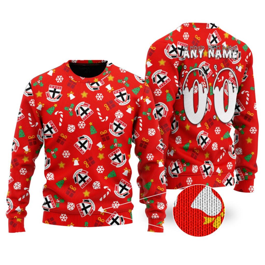 AFL St Kilda Saints Christmas | Custom Name & Number | Hoodie/Zip/T-Shirt/Polo/Knitted Sweaters