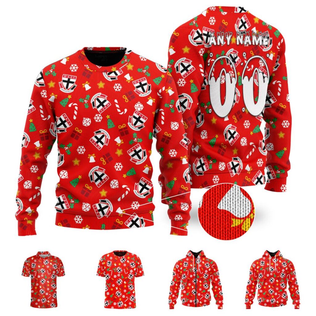 AFL St Kilda Saints Christmas | Custom Name & Number | Hoodie/Zip/T-Shirt/Polo/Knitted Sweaters