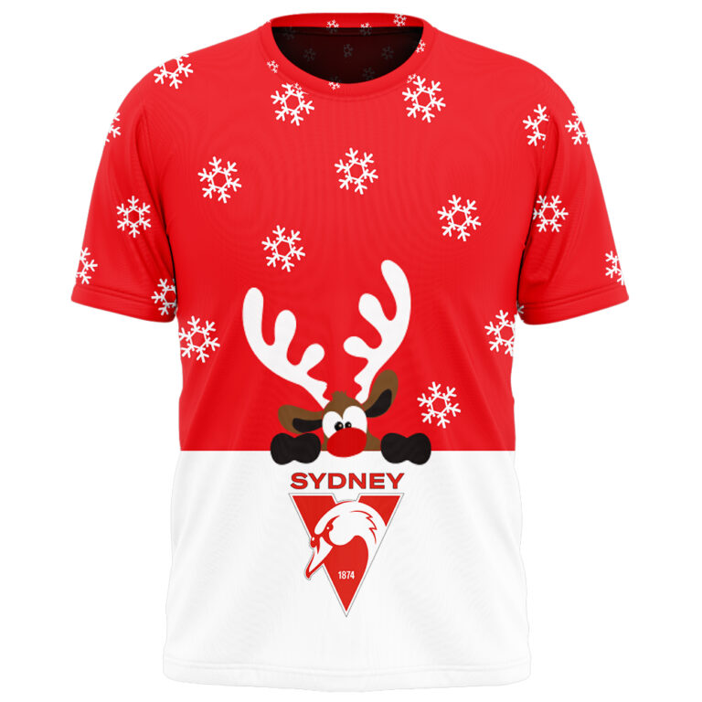 AFL Sydney Swans Christmas | Custom Name & Number | Hoodie/Zip/T-Shirt/Polo/Knitted Sweaters