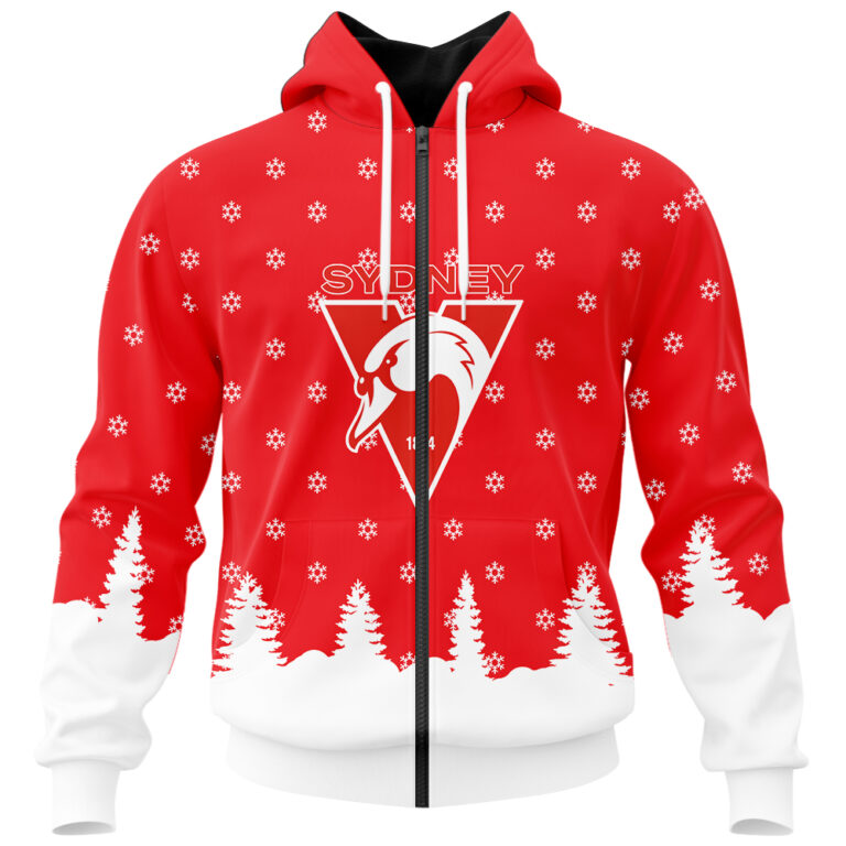 AFL Sydney Swans Christmas | Custom Name & Number | Hoodie/Zip/T-Shirt/Polo/Knitted Sweaters/Long Paint