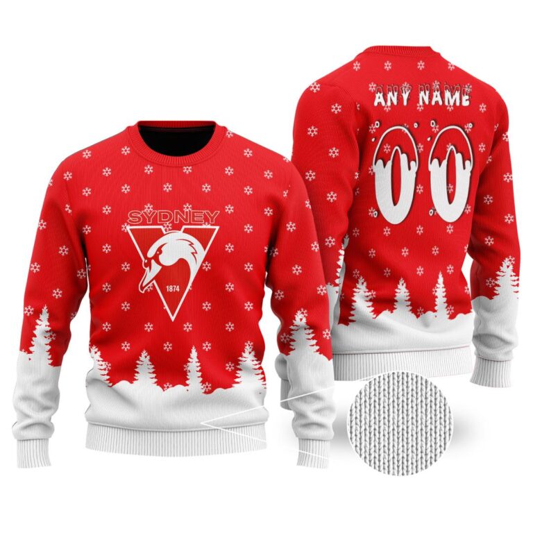 AFL Sydney Swans Christmas | Custom Name & Number | Hoodie/Zip/T-Shirt/Polo/Knitted Sweaters/Long Paint