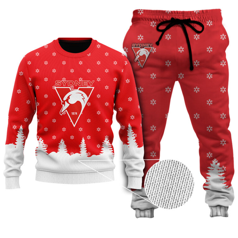 AFL Sydney Swans Christmas | Custom Name & Number | Hoodie/Zip/T-Shirt/Polo/Knitted Sweaters/Long Paint