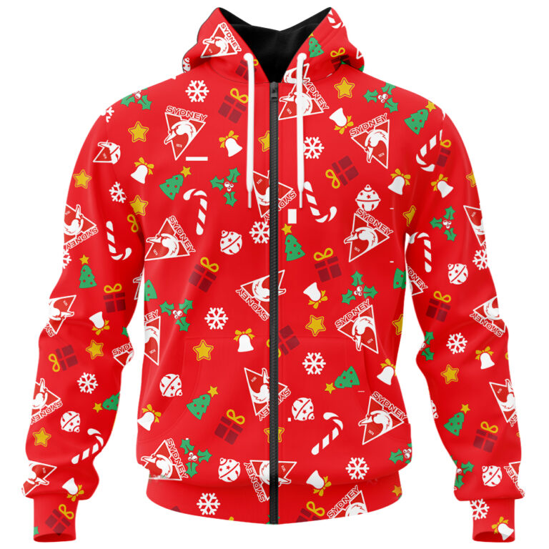 AFL Sydney Swans Christmas | Custom Name & Number | Hoodie/Zip/T-Shirt/Polo/Knitted Sweaters