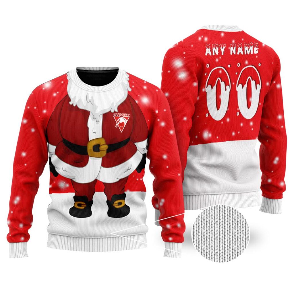 AFL Sydney Swans Christmas | Custom Name & Number | Hoodie/Zip/T-Shirt/Polo/Knitted Sweaters
