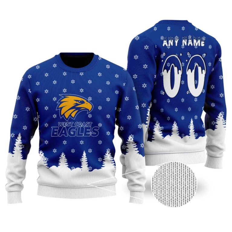 AFL West Coast Eagles Christmas | Custom Name & Number | Hoodie/Zip/T-Shirt/Polo/Knitted Sweaters/Long Paint