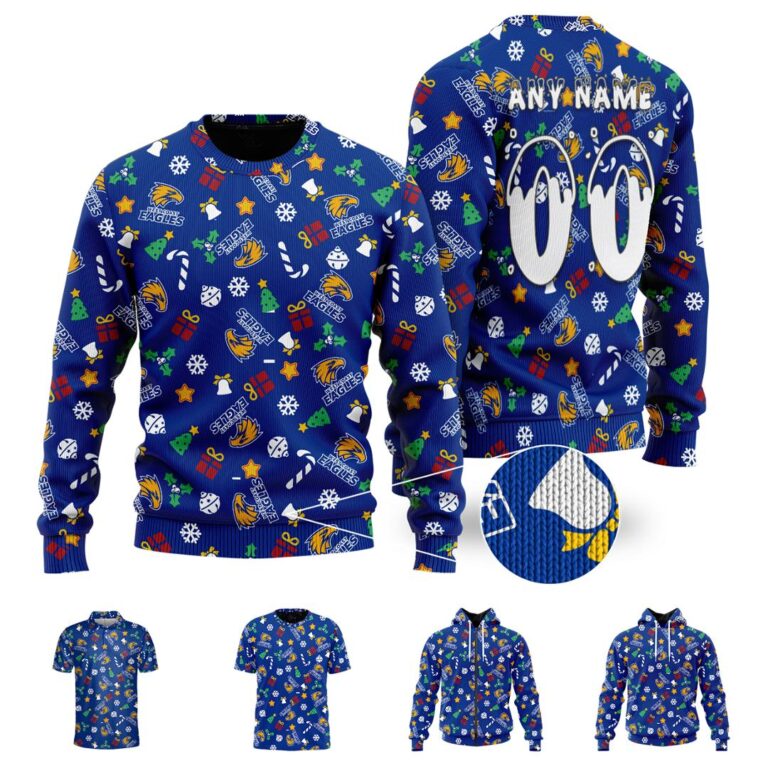 AFL West Coast Eagles Christmas | Custom Name & Number | Hoodie/Zip/T-Shirt/Polo/Knitted Sweaters