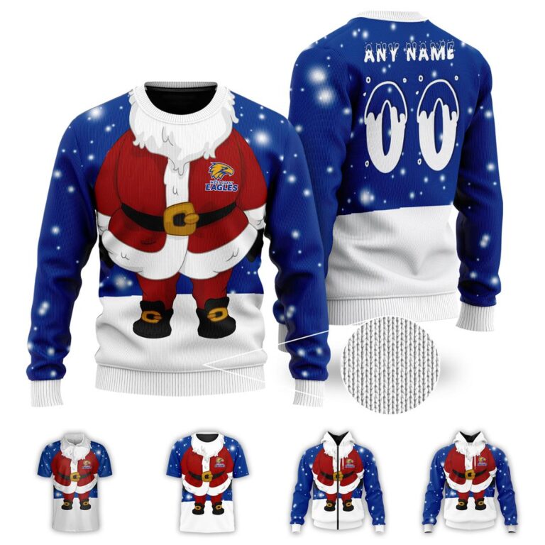AFL West Coast Eagles Christmas | Custom Name & Number | Hoodie/Zip/T-Shirt/Polo/Knitted Sweaters