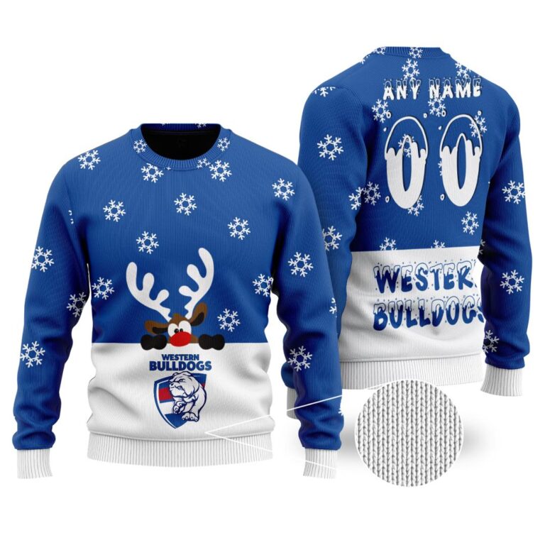 AFL Western Bulldogs Christmas | Custom Name & Number | Hoodie/Zip/T-Shirt/Polo/Knitted Sweaters